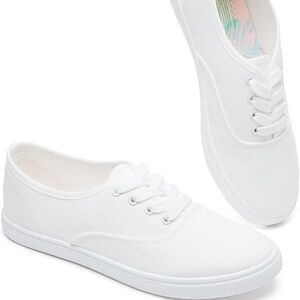 Womens Classic White Sneakers,Low Top White Canvas Shoes,Lightweight Casual